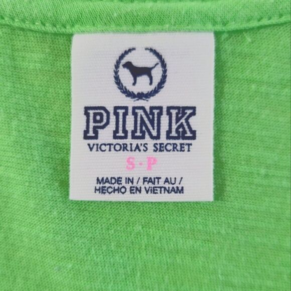PINK Victoria's Secret Green V-neck Graphic Short Sleeve T-shirt - Picture 2 of 11